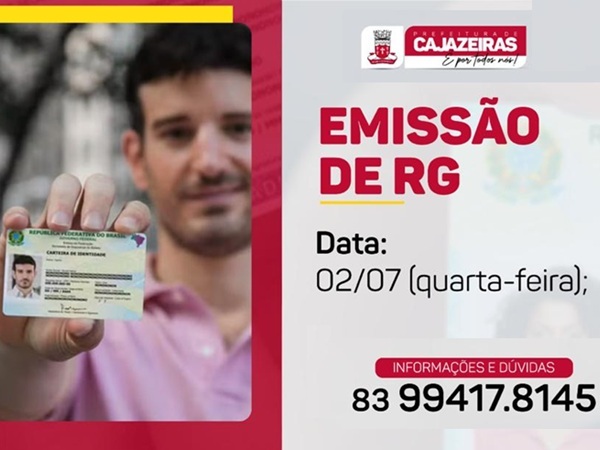Prefeitura de Cajazeiras realiza agendamento para emissão de RG nesta quarta-feira
